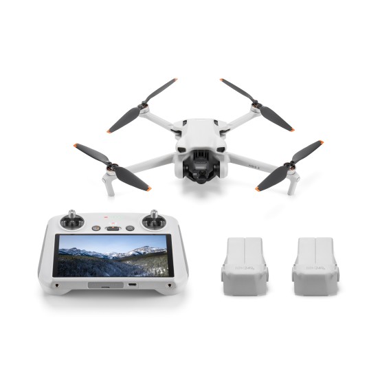 DJI Mini 3 Fly More Combo dronas su RC valdymo pultu su ekranu ir papildomais aksesuarais