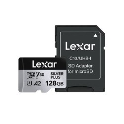 Lexar microSDXC Professional SILVER Plus UHS-I/U3/A2/4K R205/W150 (V30) 128GB (su adapteriu)